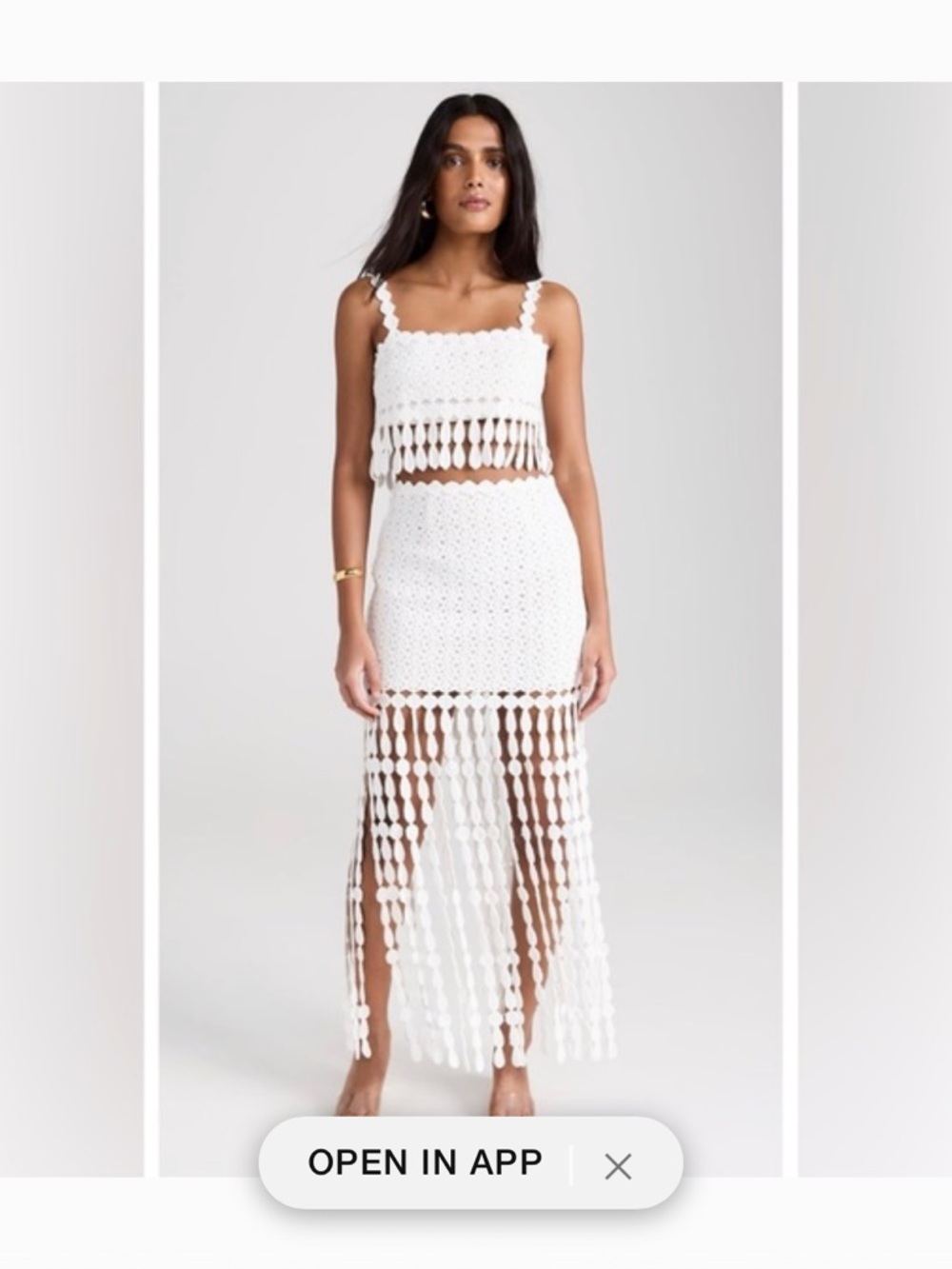 SAYLOR Elie White Crochet Fringe Midi Skirt and top sz M